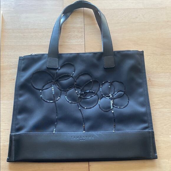 Lamarthe Paris Black Nylon and Leather Tote Bag - Picture 1 of 11